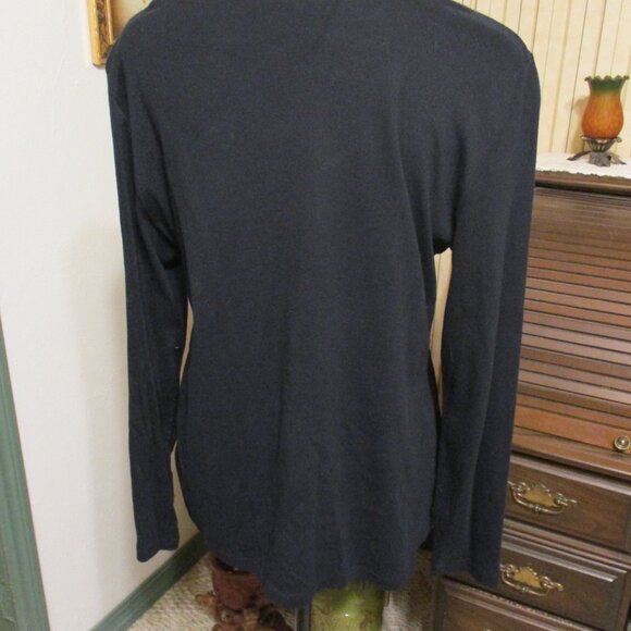 Karen Scott Black Long Sleeved Shirt w/Green & Gold Embellished Christmas Trees - Picture 4 of 5